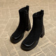Lu Rang Song Frauen Martin Boots Frauenschuhe dicke Ferse plus Fleece-Stiefel Frühling und Herbst Neue High-End Korean kleine Knöchelstiefel modische kurze Stiefel Dünne Stiefel Schwarze Heel Höhe 6 cm 38