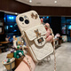 罗璐鸥苹果15手机壳斜挎挂绳外壳iPhone15 Plus链条背带硅胶壳保护套斜跨菱格零钱卡包防摔全包软壳女款 【黑色-菱格小熊卡包款】+斜挎挂绳+全屏钢化膜 苹果15