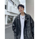 Zhidou Lederjacke Herrenherbst und Winter Amerikaner Retro gutaussehende streetähnliche lockere Gelegenheitsmotorradanzug PU Lederjacke WJS-W9274 Black M.