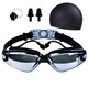 High-definition waterproof and anti-fog swimming goggles for men and women, adult goggles, swimming caps and earplugs set, new black set (swimming goggles, swimming caps, nose clip earplugs)