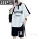 JEEP SPIRIT青年短袖t恤男装半袖POLO男夏季运动套装 6629白色【套装】 XL 130-145斤