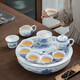 SUSHI CERAMICS National Trend Blue and White Kung Fu Tea Set Water Storage Tray Three-Cai Cover Bowl Teapot Thin Body Teacup Large Set Gift Box J0429
