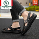 Woodpecker brand sandals men's leather top layer cowhide sandals summer breathable outdoor non-slip casual soft-soled beach shoes black A689 42