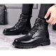 
Saimandie winter wool military hook cold-proof boots men's Martin boots genuine leather wool warm cotton boots high top layer cowhide wool boots 3519 black [Fur integrated flat bottom] 38