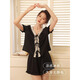 MOXTOC French ice silk pajamas for women 2024 summer new short-sleeved shorts two-piece set sweet women's suit home clothes black 55J1278 [long suit] XL