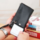
BARNOROO Long Zipper Real Cowhide Small Handbag Men's Wallet Soft Leather Mobile Phone Bag Summer Multi-Function Clutch Men's Black Small (Size: 20*10)