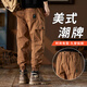 Neues Gleichgewicht Schwergewichtsarbeitshose für Männer 2025 Frühlings- und Herbst neue amerikanische Modemarke Loose Bindungen lässig Harun Long Hosen FJ1662 ~ Gray Army Regular 30