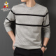 Scarecrow (MEXICAN) sweater for men, Korean version, versatile and simple, men's velvet slim round neck striped bottoming sweater 9F125190078 Gray XL