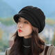 Middle-aged and elderly women's winter octagonal hat women's autumn and winter thickened warm ear protection beret fashionable and versatile Korean style Japanese style black adjustable (54-59cm)