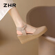 ZHR sandals for women, lightweight cowhide shoes for women, round toe heightening, heeling, women's series S223 nude color 37