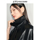 Peacebird black imitation hand rub oil wax leather PU leather jacket for women 2025 spring new fashionable loose jacket black S 155