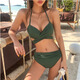 Jin Jin is equal to 0.5 kg Mu swimsuit women's Korean split bikini ins style vacation sexy underwire push-up strap three-point hot spring swimsuit green L size