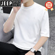 JEEP SPIRIT men's short-sleeved T-shirt, seven-quarter sleeve trendy brand INS round neck loose 2025 summer new half-sleeved top mid-sleeved T-shirt QD659 black XL [135-150Jin[Jin equals 0.5 kg]]
