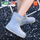 卡帝乐鳄鱼（CARTELO）冬季棉雨鞋女款一体加绒保暖防水鞋防滑工作胶鞋软底轻便雨靴收口 米白【加绒套 可拆】 需要拍大1 36 37