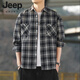 JEEP SPIRIT美式复古格子长袖衬衫男士春秋季2025新款宽松韩式工装衬衣外套潮 K12301黑色+K12108白色 M