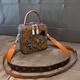 BAIZILI brand genuine leather bag women's bag 2025 new light luxury retro embroidery high-end fashion cartoon one-shoulder small square bag color block/cloth label (counter gift box set)