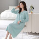 clolv kiss nightgown with chest pad for women new spring and autumn pure cotton long-sleeved dress pajamas women can wear home clothes outside in autumn 672 wave green (with chest pad) XL [165-170cm/120-145Jin[Jin equals 0.5 kg]]