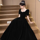 Li Baixin's new black large size evening dress annual meeting art exam velvet slimming high-end host vocal art exam dress winter black long sleeve 2XL