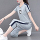 NY-EMMA-Sportanzug für Kurzärärmel-Sommer-Dünn-High-End-modische altersreduzierende Cotton-Freizeit- und modische Laufanzug zweiteiler Set 687 Royal Blue (Crop Hosen Set) M (Empfohlen 80-95 Jin [Jin gleich 0,5 kg]))