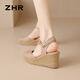 ZHR sandals for women, lightweight cowhide shoes for women, round toe heightening, heeling, women's series S223 nude color 37
