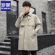ROMON mid-length windbreaker men's autumn and winter new lapel loose coat men's light and mature British style youth coat men's coat khaki XL