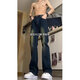 POUM scimitar micro-flare jeans men's American retro summer new product thin high street pussy straight-leg pants men HCFS-9904 navy blue XL [120-135Jin [Jin equals 0.5 kg]]