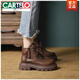 CARTELO leather thick-soled heightened Martin boots for women 2025 new spring and autumn thin retro motorcycle 6-hole thick-soled short boots for women brown single 37