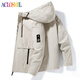 ACLOSMIL2023 New Men's Jacket Youth Korean Style Trendy Spring and Autumn Jacket Men's Autumn Casual Hooded Autumn Top Khaki XL