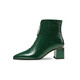 Foot-face pointed-toe women's short boots new European and American patent leather fashionable women's boots autumn and winter thick heel single boots high heel boots Martin boots green front zipper ankle boots and nude boots green single 37