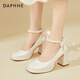 Daphne French thick heel single shoes women's bridesmaid Mary Jane shoes temperament high heels evening shoes 4623404078 beige 37