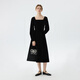 Fan Silann Velvet Bajo Collar Square Black Skirt para Mujeres 2024 Vestido de reunión anual de New Elegant Elegant Reune 14698 Negro S