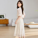 Lislave New Chinese Style Women's Shat à manteau à manches courtes Robe deux pièces 2024 Nouveau col debout d'été Jupe à suspension imprimée BEIGE 683 M