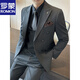 Romon brown double-breasted suit men's suit British slim men's large-size suit three-piece suit wedding groom's dress trend dark gray (suit + vest + trousers) 50/L (112-125Jin [Jin equals 0.5 kg])