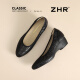 
ZHR top layer cowhide women's shoes commuting leather shoes for women shallow mouth thick heels single shoes workplace work shoes S689 noble black 37