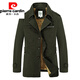 Pierre Cardin autumn and winter men's windbreaker mid-length hooded cotton Korean style trendy lamb plush jacket popular coat 5793Z dark khaki plus velvet XL