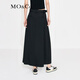 MO&Co. Mid-high waist long pleated loose A-line skirt umbrella skirt (with belt) design skirt Moanke black-2nd batch M 165