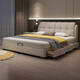 Huangbaoni Italian light luxury leather bed master bedroom high-end large bed double with drawer storage khaki soft bed first layer cowhide bed 1.5*2 meters frame bed 15cm silent bed board