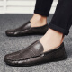 Woodpecker Peas Shoes Men's Spring 2024 Youth British Style Handmade Small Leather Shoes Lazy One-Step Loaf Driving Shoes Men's 701 Black 42