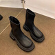 Feiyao Bottes courtes féminines au début du printemps épaisses épaisses Boots Martin Renforts Bottes de style britannique Bottes d'orteil carré de petits talons épaisses Chaussures féminines Commutiant la seme épaisse des bottes Martin Verséatile Black Single Layer 38
