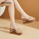 Zapatillas de Daphne para mujeres con cuñas con sandalias espesas tacones altos transparentes para mujeres 4023303137 Champagne 37