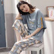 AWMBEL短袖睡衣女夏季七分裤家居服套装2025年新款棉薄款两件套春夏WT. 兰笑脸1098L七分裤 M (75-95斤)
