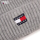 TOMMY JEANS Autumn and Winter Women's Wool Blended Classic Flag Embroidery Outdoor Warm Trendy Cold Hat Knitted Hat 16785 Gray 0IM Single Size (Head Circle 46cm)