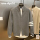 Rogosky Hong Kong trendy men's stand-up collar casual knitted cardigan autumn and winter new loose versatile wool zipper long-sleeved jacket Black L Recommended 100-125 Jin [Jin equals 0.5 kg]