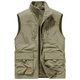 
JEEP SPIRIT stand-up collar vest for men wearing fleece slim fit large size workwear multi-pocket vest middle-aged vest Khaki 677A short velvet plus 3XL