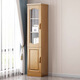 Wu solid wood bookcase wine cabinet with glass door small mini single door side cabinet corner cabinet living room bedroom storage rack storage cabinet Begonia color 40x38x187cm