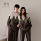 Yuenei Half Velvet Couple Pajamas Women's Autumn and Winter Coral Velvet Plus Velvet Warm Home Clothing Men's Pullover Set 34244 Tea Brown Men's L (Male 110-140 Jin Jin equals 0.5 kg / Female 110-120 Jin Jin equals 0.5 kg)