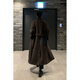 Ivansby long woolen coat men's Korean style thickened windbreaker high-end cashmere woolen over-the-knee coat trendy cotton wool top black cotton 2XL