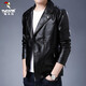 Woodpecker Leather Men's Jacket 2025 Autumn New Leather Jacket Men's Imitation Leather Jacket Business Slim Trendy Motorcycle Jacket Men Black XL