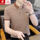 Pierre Cardin 2024 Sommer neuer Männer Revers kurzärmeliges Polo-Hemd Trendy Striped Sticked T-Shirt Top Men Grey Y6626 Kurzer XL