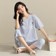 
MEIJILAI pajamas women's spring and summer pure cotton short-sleeved cropped pants cotton summer thin women's home clothing large size set 681 L (height 160-165 weight 100-120)